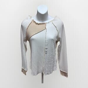 Gilded Intent Mixed Knit Sweater Top Womens Medium NWT Cream Long Sleeve